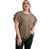 Camisa informal de manga corta con encaje calado para mujer