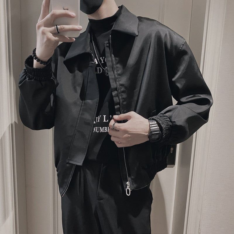 Fashion Men Black Spring Top Polyester Jacket Zipper - WOMONA.COM