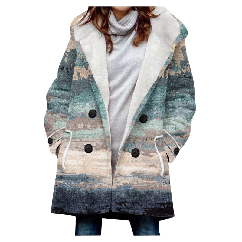 Winter Thickened Imitation Lamb Stitching Floral Hooded