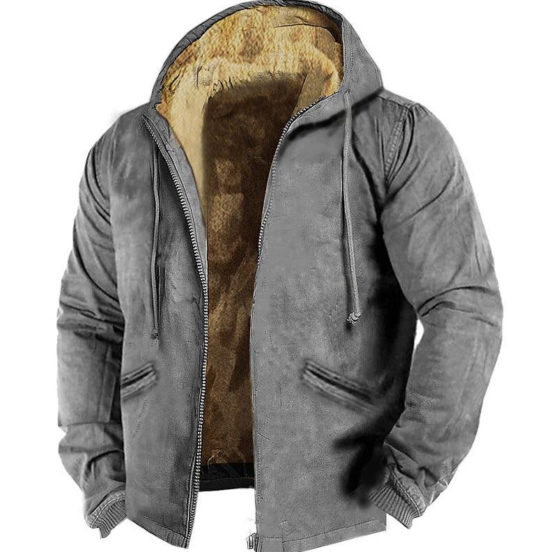 Fleece-lined Thick Winter Clothes Cotton-padded Coat Jacket Winter Men's Solid Color Hooded Sweater - WOMONA.COM