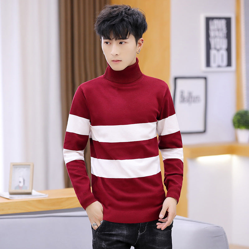 High Neck Striped Sweater Men Fashion Men - WOMONA.COM