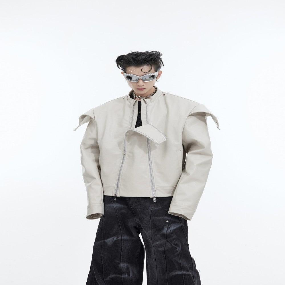 Double Zipper Split Design PU Leather Jacket Coat - WOMONA.COM