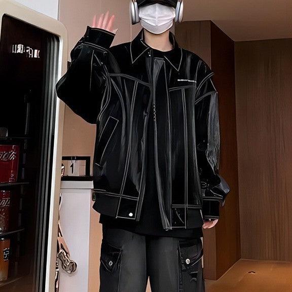 Spring Design Fake Two-piece Leather Coat - WOMONA.COM
