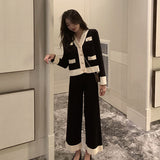 Two-piece Suit Of Slimming Knitted Wide-leg Pants - WOMONA.COM