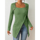 Woman Square-neck Off-shoulder Slit Sweater - WOMONA.COM