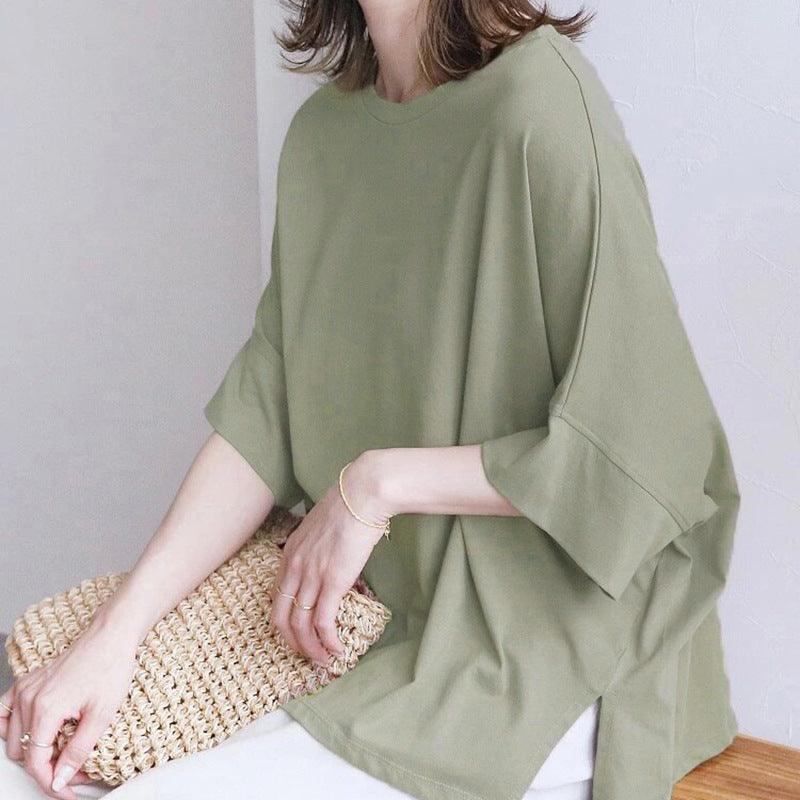 Cotton Batwing Sleeve Oversized Loose T-shirt For Women - WOMONA.COM