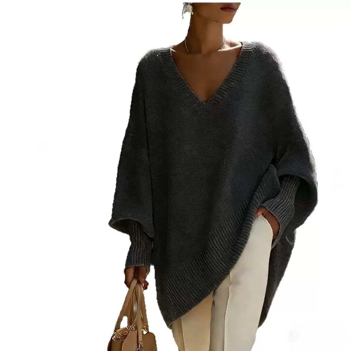 Women's relaxed V-neck pullover sweater