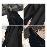 Black Medium Long Irregular Loose Cloak Woolen Coat - WOMONA.COM