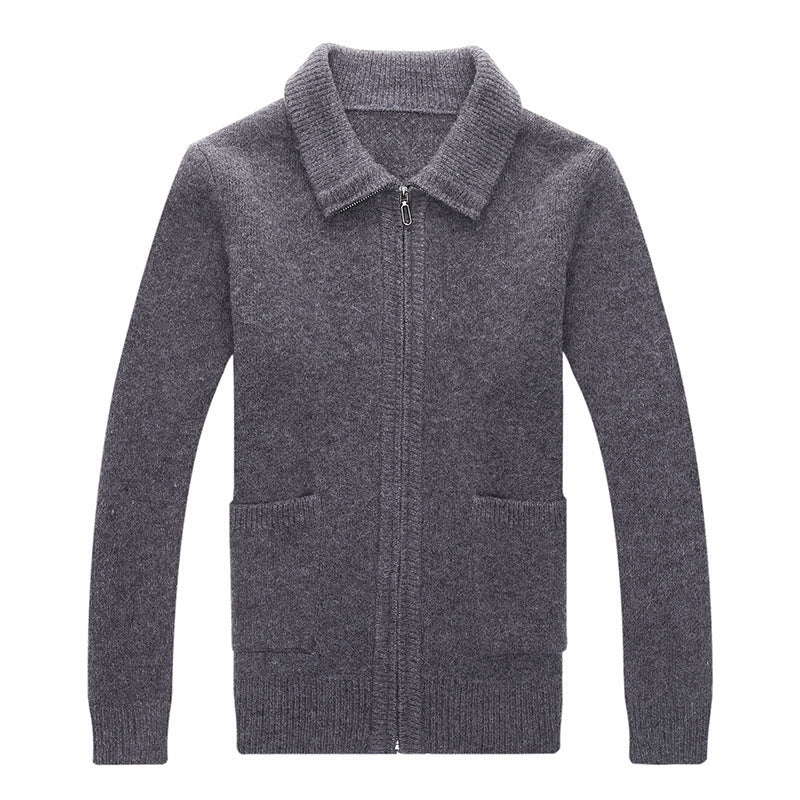 Chaqueta informal de solapa de fibra de alpaca tejida con cremallera para hombre