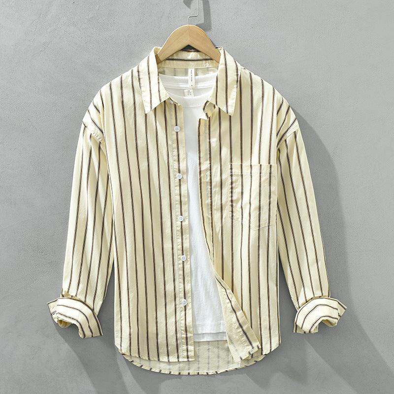 Square Collar Striped Casual Shirt - WOMONA.COM