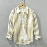 Square Collar Striped Casual Shirt - WOMONA.COM