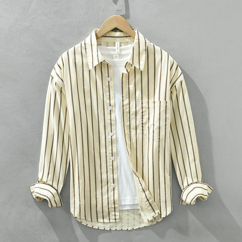 Square Collar Striped Casual Shirt - WOMONA.COM