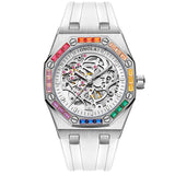 Silicone Band Rainbow Diamond Automatic Mechanical Watch - WOMONA.COM