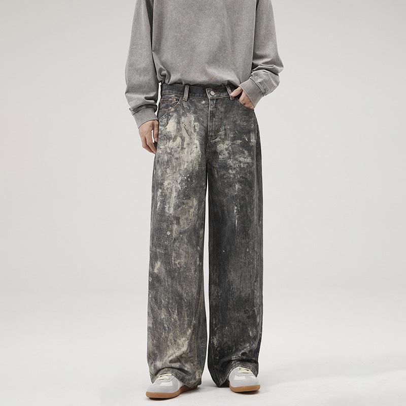 Men's Loose Splashed Ink Printing Jeans - WOMONA.COM