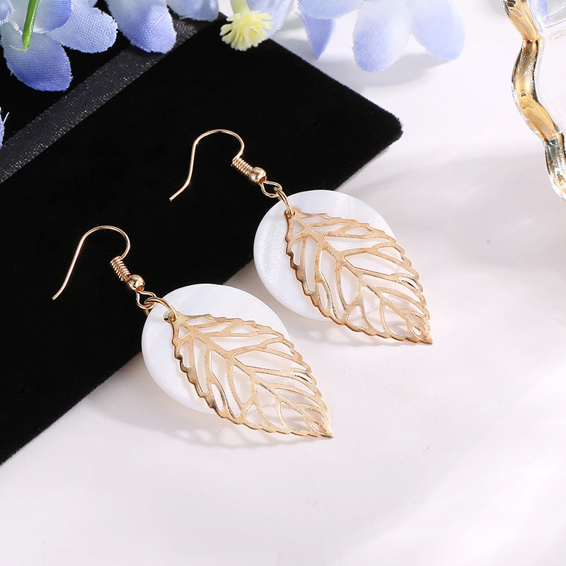 Natural Shell Leaf Combination Earrings - WOMONA.COM