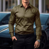 Business Lapel Shirt Solid Color Long Sleeve Casual - WOMONA.COM