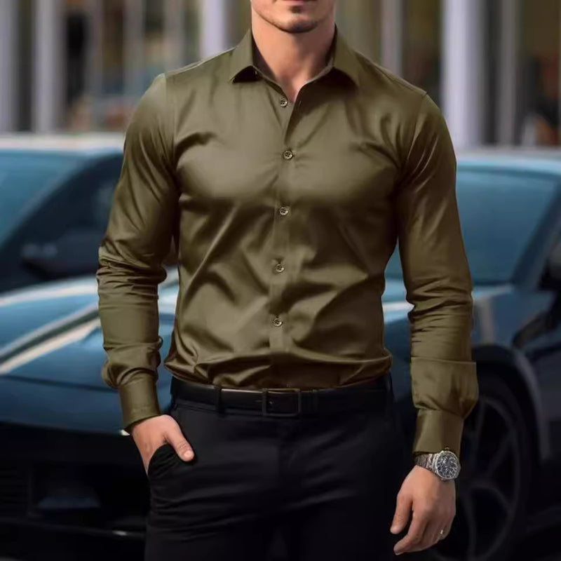 Business Lapel Shirt Solid Color Long Sleeve Casual - WOMONA.COM