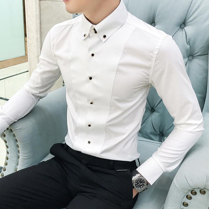 Slim Korean Business Casual Youth White Shirt - WOMONA.COM