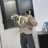 Fox Fur Lapel Sweet Small Short High Waist Woolen Coat