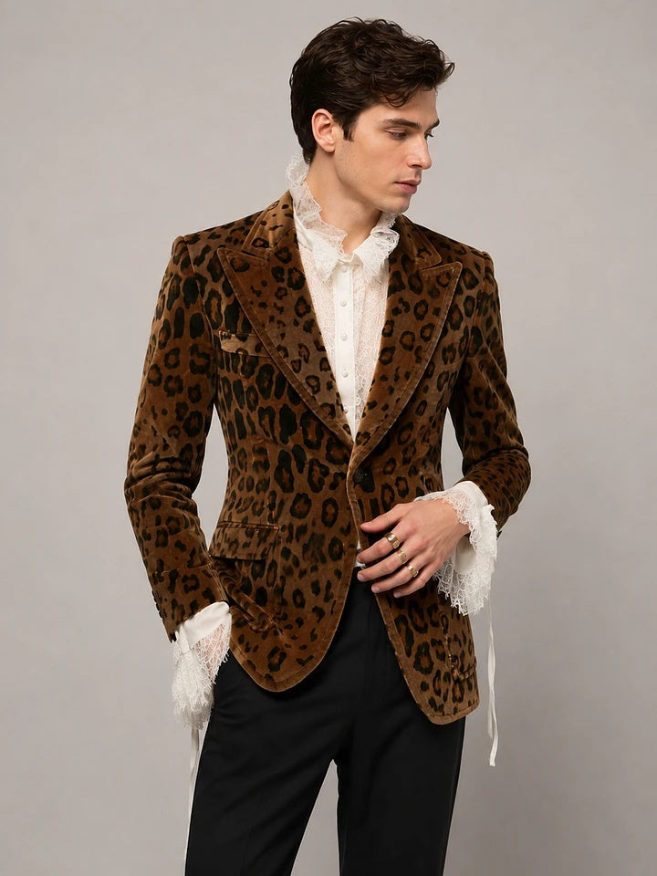Men's Leopard Print Velvet Blazer