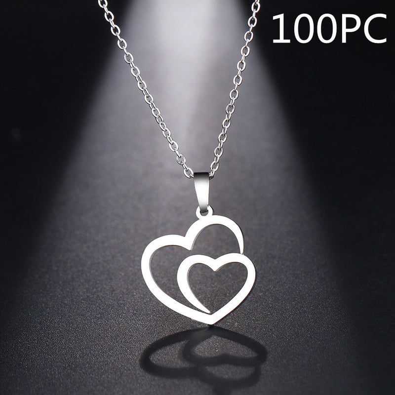 Double peach heart couple necklace - WOMONA.COM