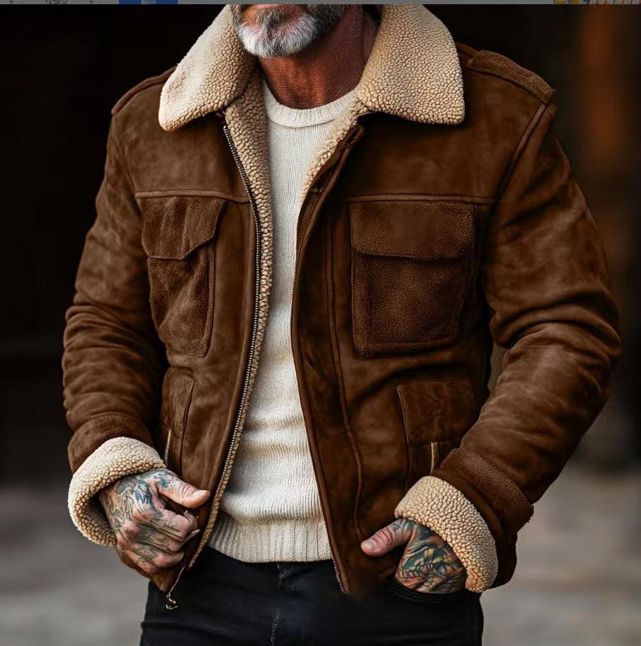 Men's Coat Top Lambswool Lapel Zip Jacket - WOMONA.COM