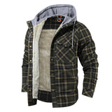 Men Warm Jacket Fleece Lining Lumberjack Plaid Hooded Jackets - WOMONA.COM