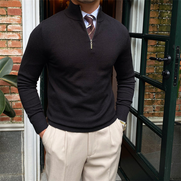 Men's Stand-up Collar Zipper Knit Long-sleeved Sweater - WOMONA.COM
