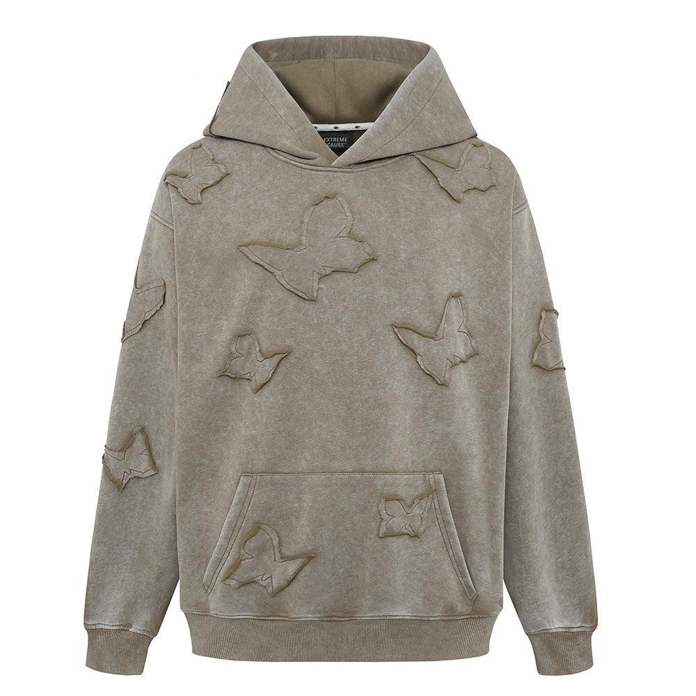 Butterfly Affixed Cloth Embroidered Hooded - WOMONA.COM