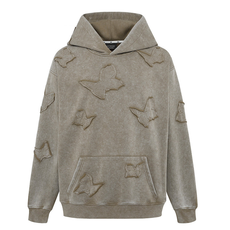 Butterfly Affixed Cloth Embroidered Hooded