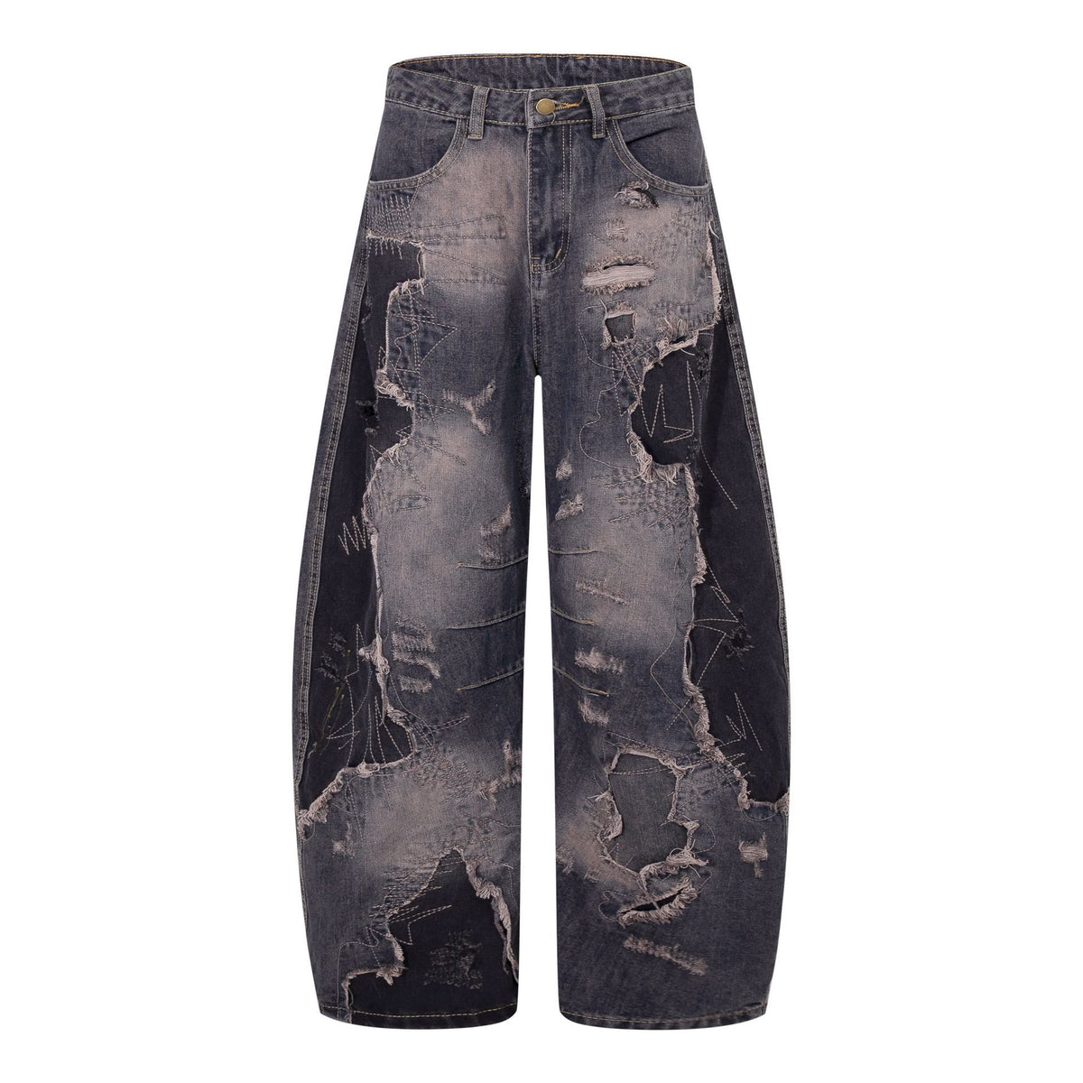 Stitched Needle Scimitar Denim Jeans Cotton