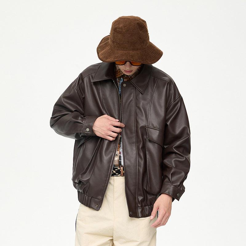 Men's American Vintage Lapel Faux Leather Jacket