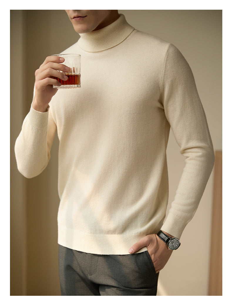 Pure Wool Turtleneck Sweater Men Thermal Slim Fit