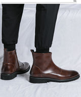 British Solid Color Pointed Leather Boots - WOMONA.COM