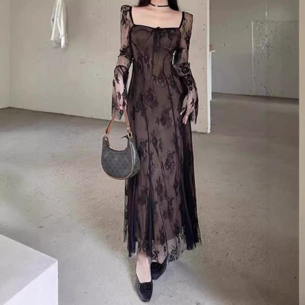 Women's Lace Mesh Fishtail Dress - WOMONA.COM