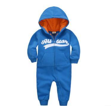 Baby hooded zip-up jumpsuit, royal blue with front zipper and All Star chest graphic