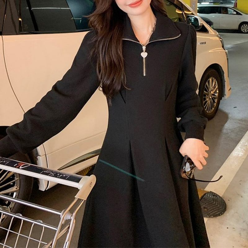 Long Sleeve Fleece-lined Warm Mid-length Dress For Women - WOMONA.COM