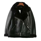 Fur Coat Women's Fleece-lined Thick Motorcycle Jacket - WOMONA.COM