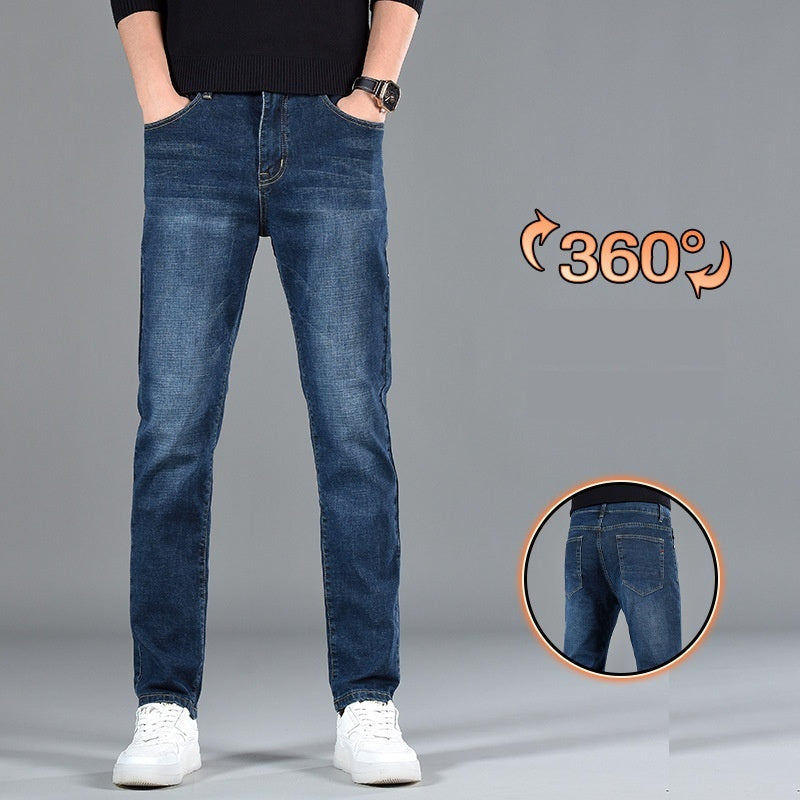 Nuevos pantalones vaqueros de algodón de corte recto y estilo informal para jóvenes de corte ajustado para hombres