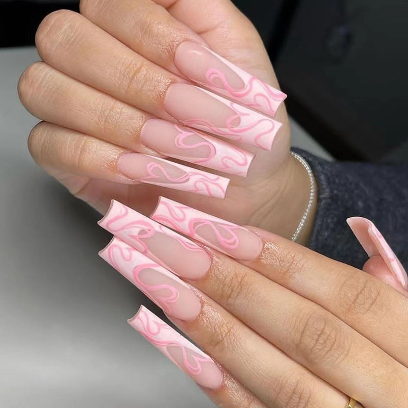 Heart Stripe Fake Nails - WOMONA.COM