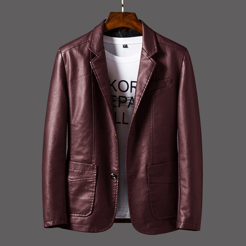 Leather Men's Autumn And Winter Jacket Thin Lapel - WOMONA.COM