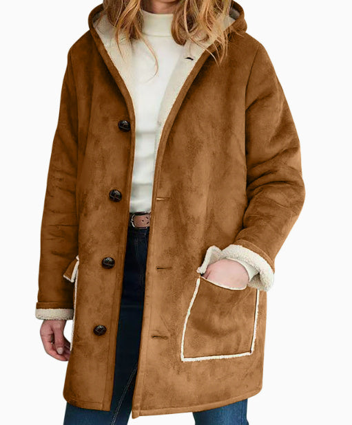 Solid Color Retro Suede Hooded Coat