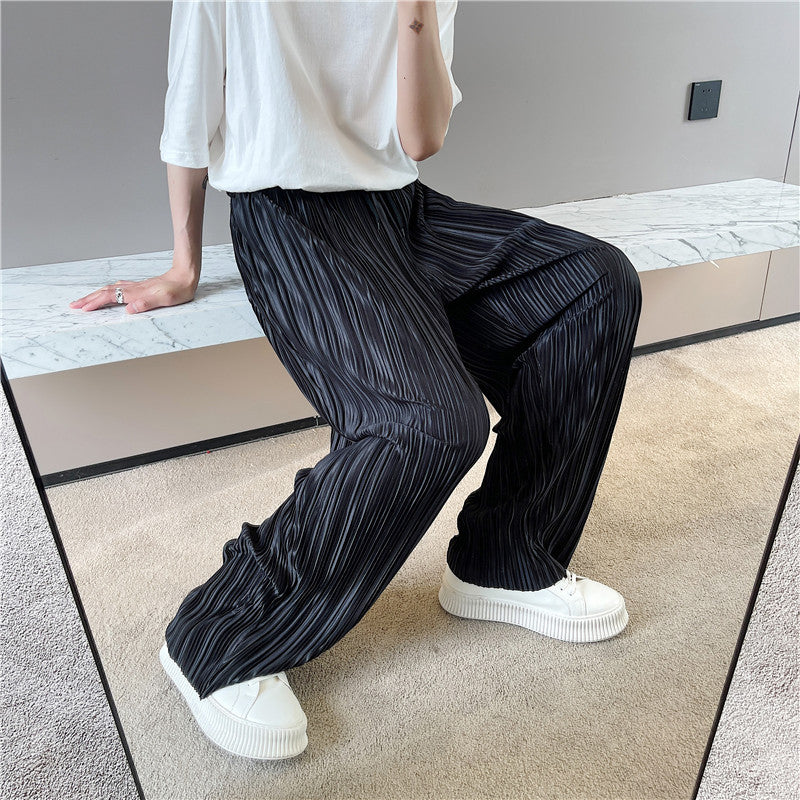 Wind Pressure Pleated Pinstripe Casual Pants Men - WOMONA.COM