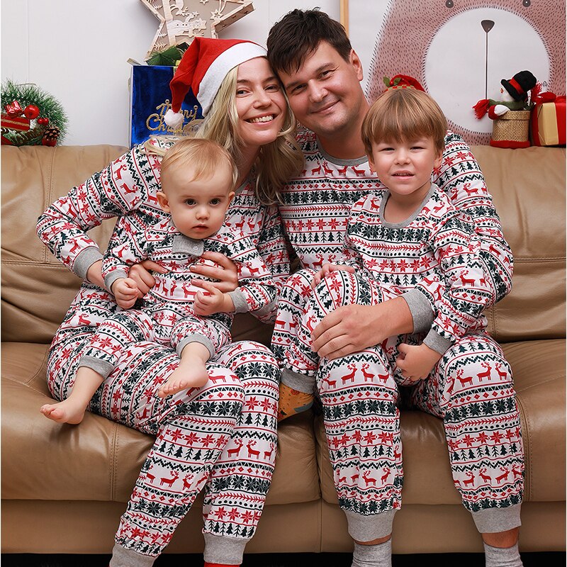 Christmas Pajamas Family Matching New Year Father Mother Kids - WOMONA.COM