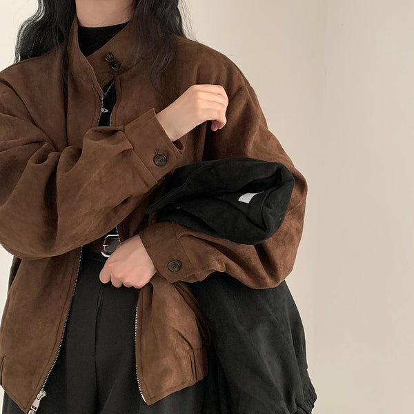 Retro Warm Deerskin Velvet Double Zipper Coat Jacket - WOMONA.COM