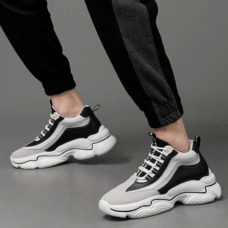 Men's Fashion Cowhide Mesh Lining Sneakers - WOMONA.COM