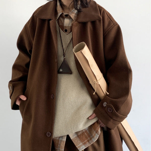 Japanese-style Retro Brown Woolen Coat - WOMONA.COM