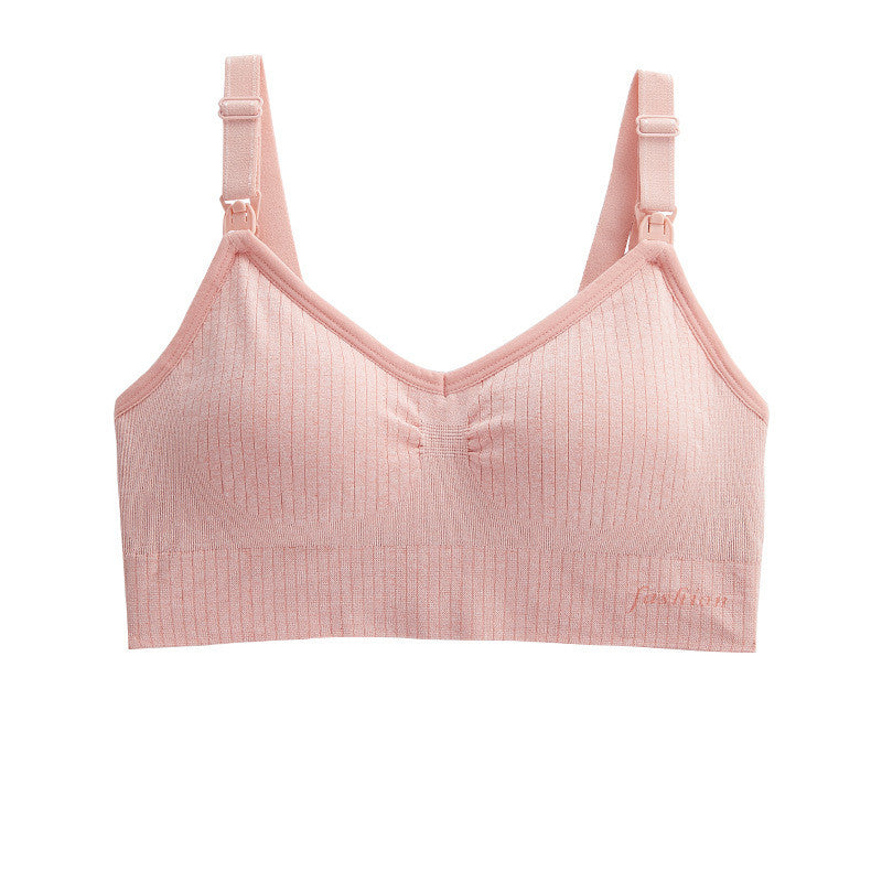 Breastfeeding bra in soft pink with adjustable shoulder straps and V-neck