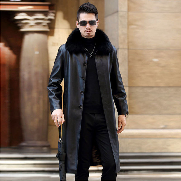 Men's Lapel Fur One-piece Over-the-knee Jacket - WOMONA.COM