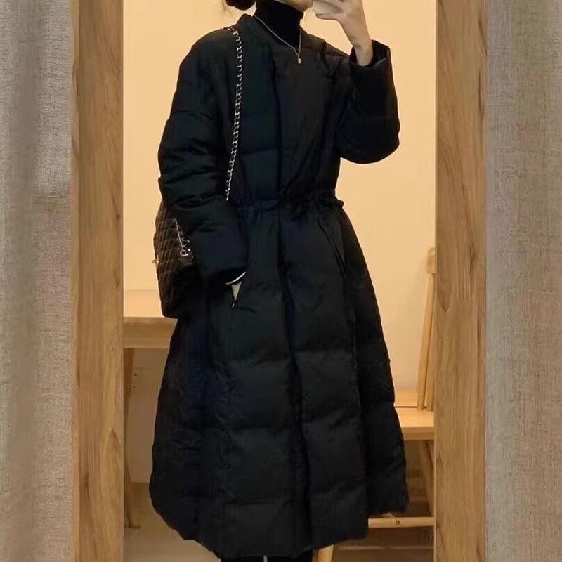 Black cotton-padded coat, quilted with zip-front and high neck